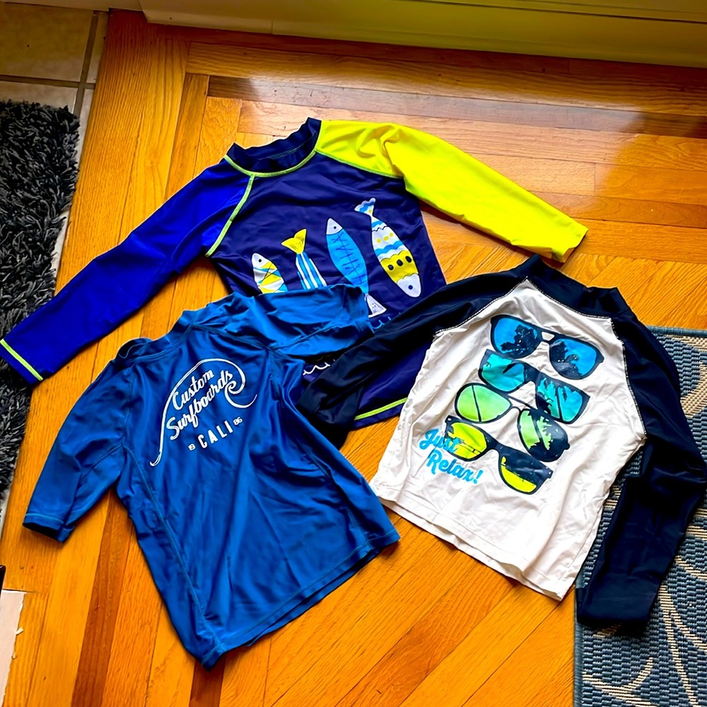 3 boys swim shirts rash guards size small or 8